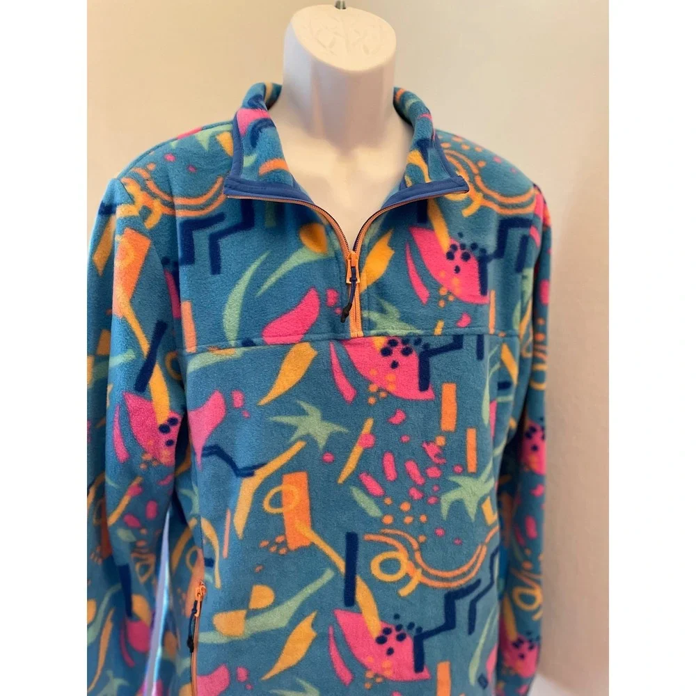 Chubbies Mens Large Quarter Zip Fleece Pullover Retro Abstract Geometric Blue